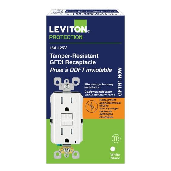 Picture of Leviton Decora 15A 15Amp Tamper-Resistant TR Slim GFCI Receptacle Outlet Plug