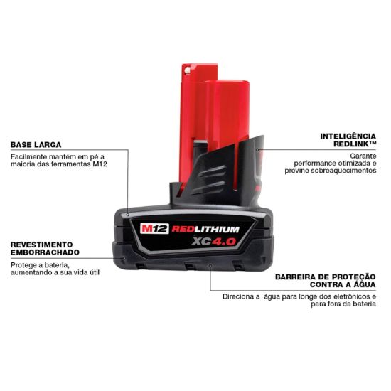 Picture of Milwaukee M12 Lithium-Ion Extended Capacity (XC) 4.0Ah 4Ah REDLITHIUM Battery 48-11-2440