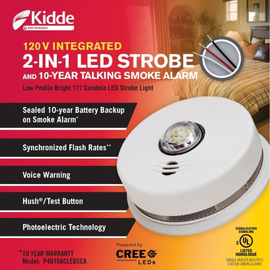 Picture of Kidde 2in1 2-in-1 2 in 1 Alarm Hardwire Interconnected Smoke with LED Strobe Light and Voice Alert