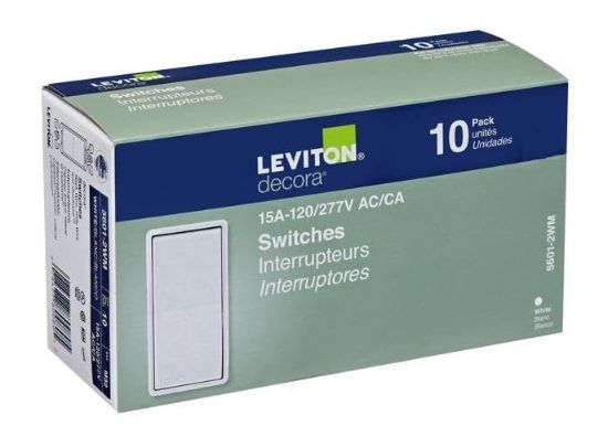 Picture of Leviton Single Pole Decora Light Switches in White (10-Pack) 5601-P2W