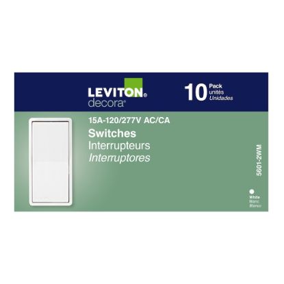 Picture of Leviton Single Pole Decora Light Switches in White (10-Pack) 5601-P2W